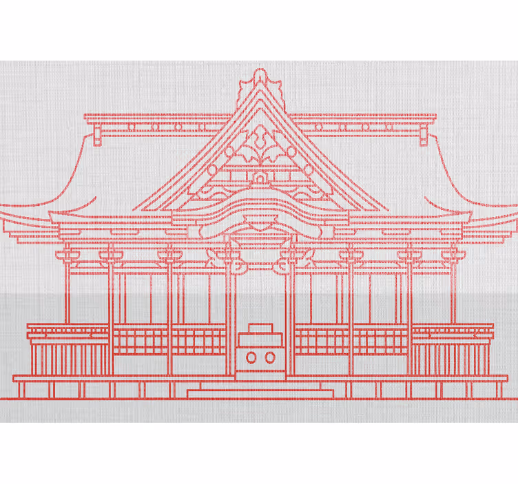 Rødt japandi tradisjonelt hus fototapet vintage - Tenstickers