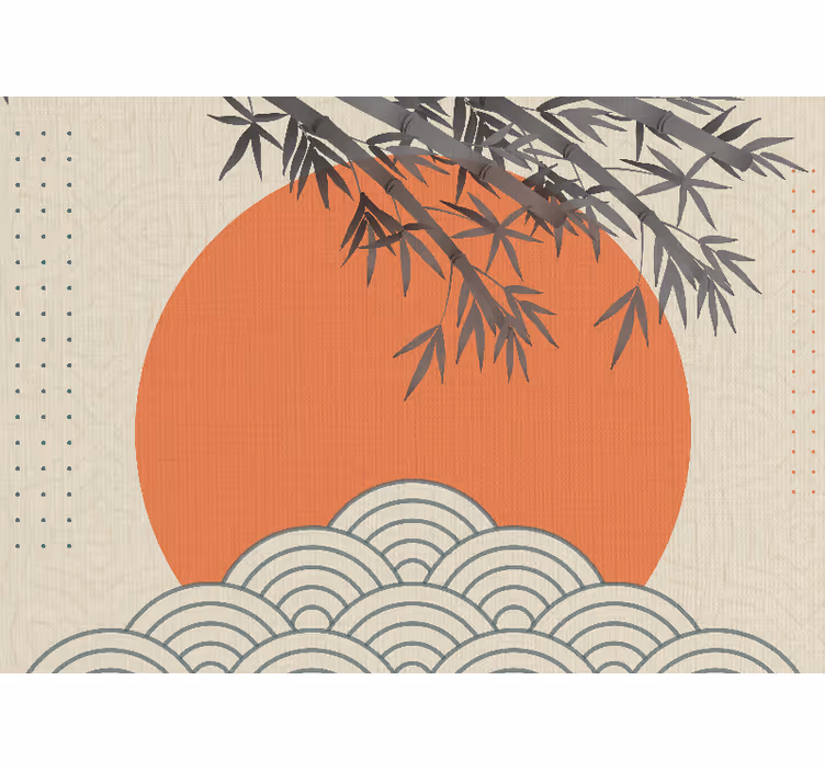 Fototapet zen bambus og oransje sol - Tenstickers