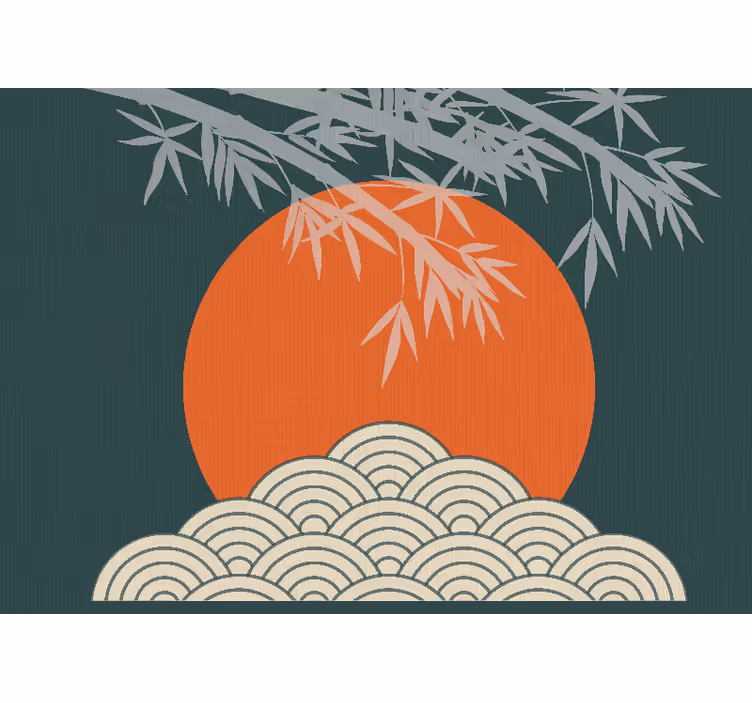 Fototapet natur bambus og solnedgang - Tenstickers