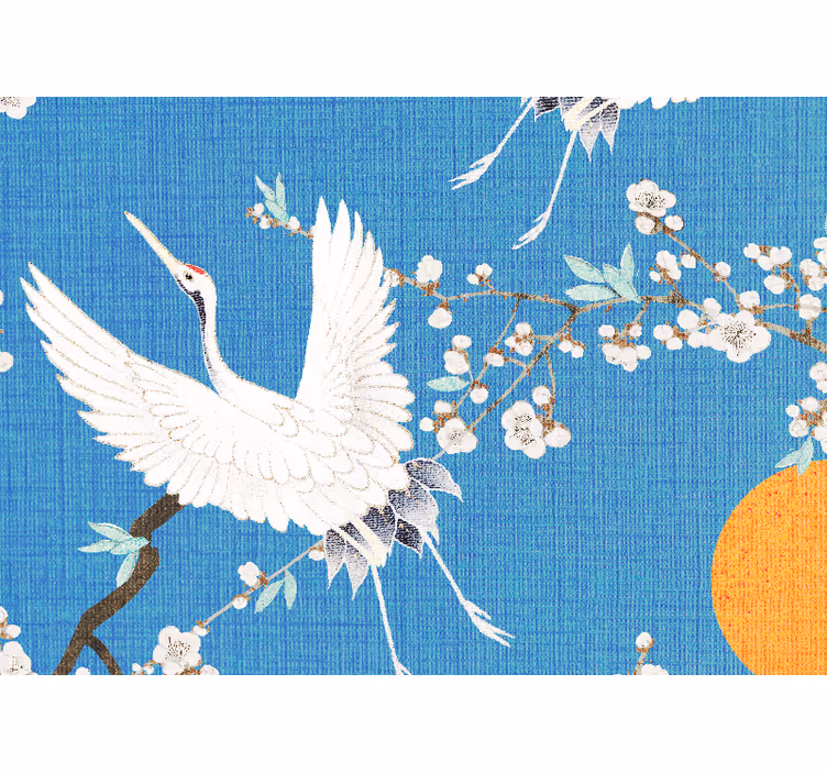 "japandi" kunstnerisk fargerik fugl fototapet vintage - Tenstickers