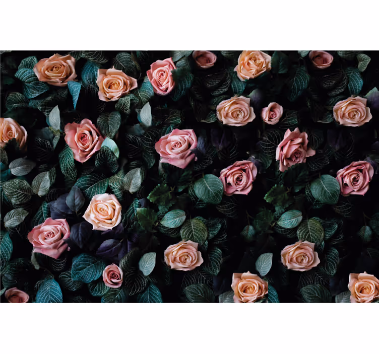 Fototapet blomster roser og bladverk - Tenstickers