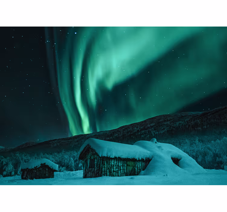 Fototapet fjell snødekt landskap aurora - Tenstickers