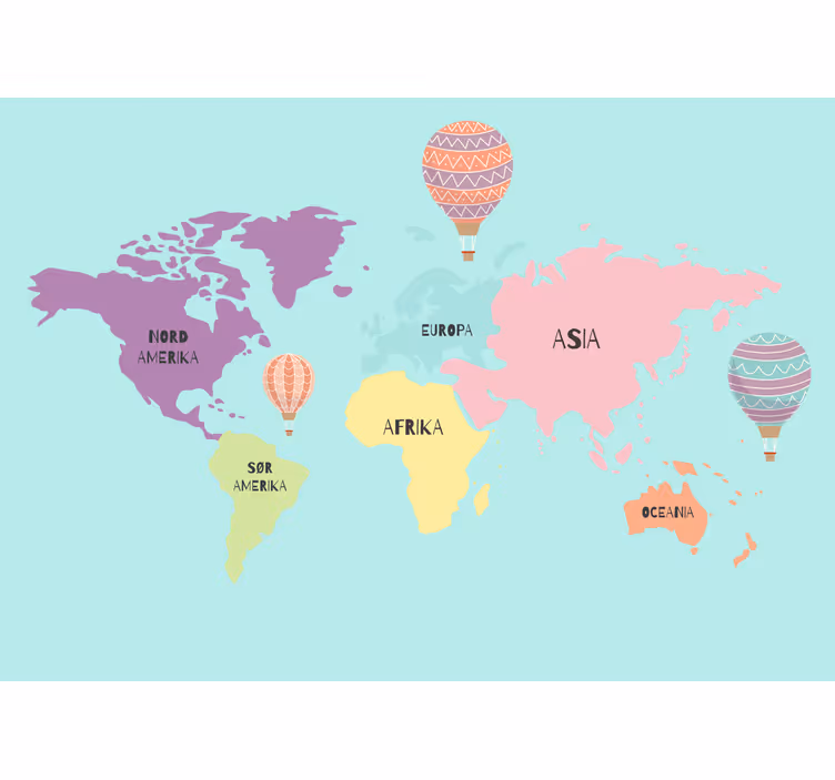 Nordisk kartografi med luftballonger fototapet verdenskart - Tenstickers