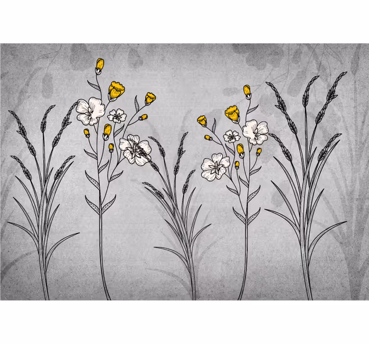 Fototapet blomster vintage blomstertegninger - Tenstickers