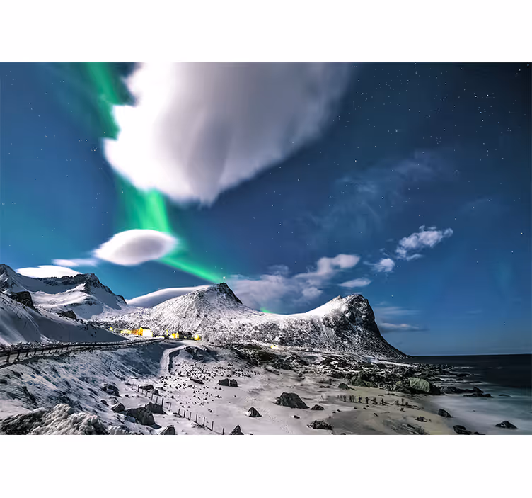 Fototapet landskap aurora borealis perspektiv - Tenstickers