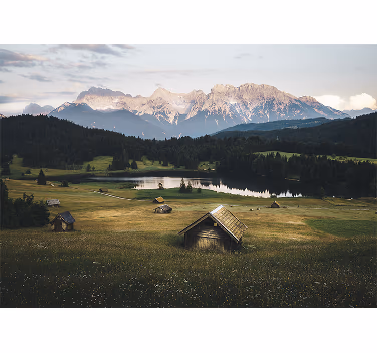 Fototapet landskap rolig fjellscene - Tenstickers