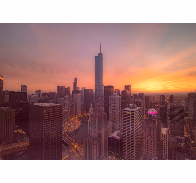 Fototapet byer chicago skyline solnedgang - Tenstickers