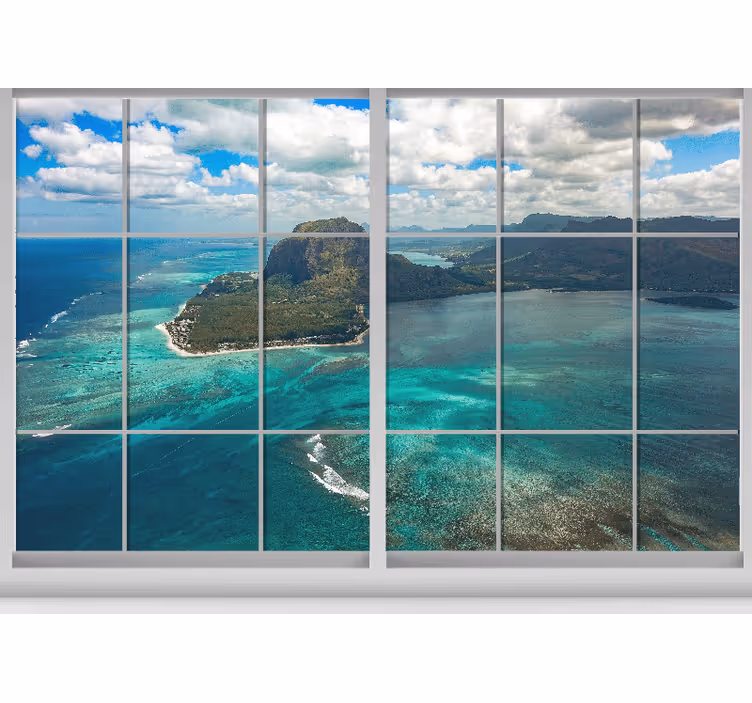 Vindusutsikt over fantastisk asurblå havstrand fototapet sjø - Tenstickers