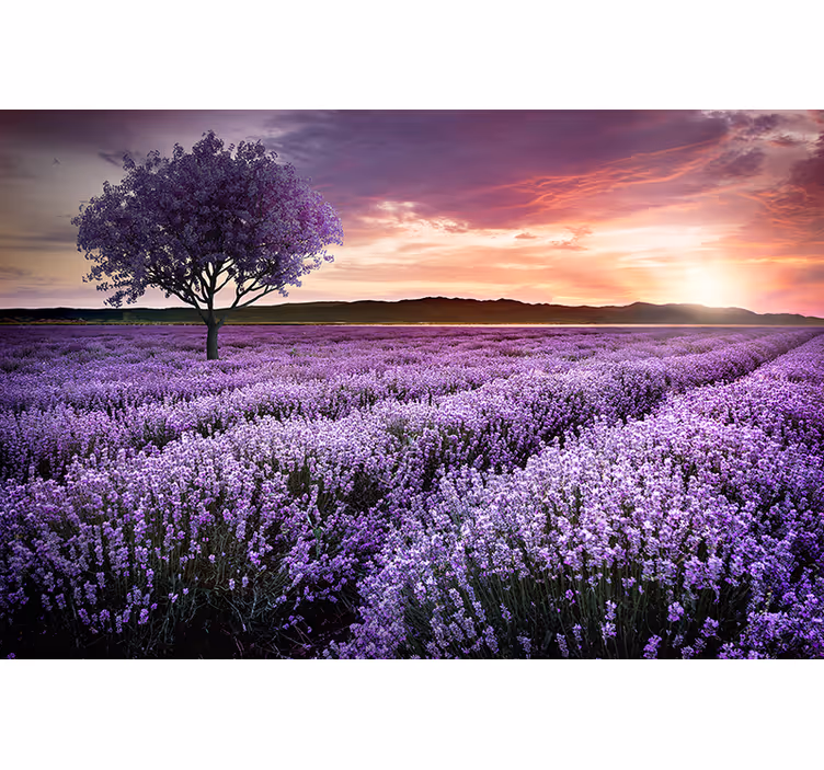 Lilla fantasitre med blomster fototapet natur - Tenstickers