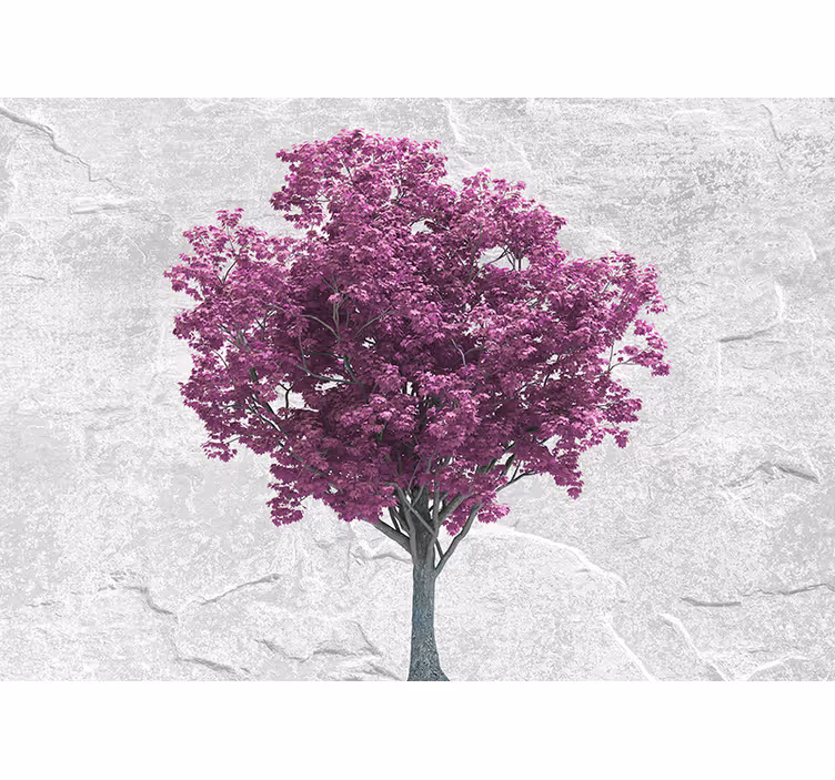 Minimalistisk tre med rosa blomster fototapet natur - Tenstickers