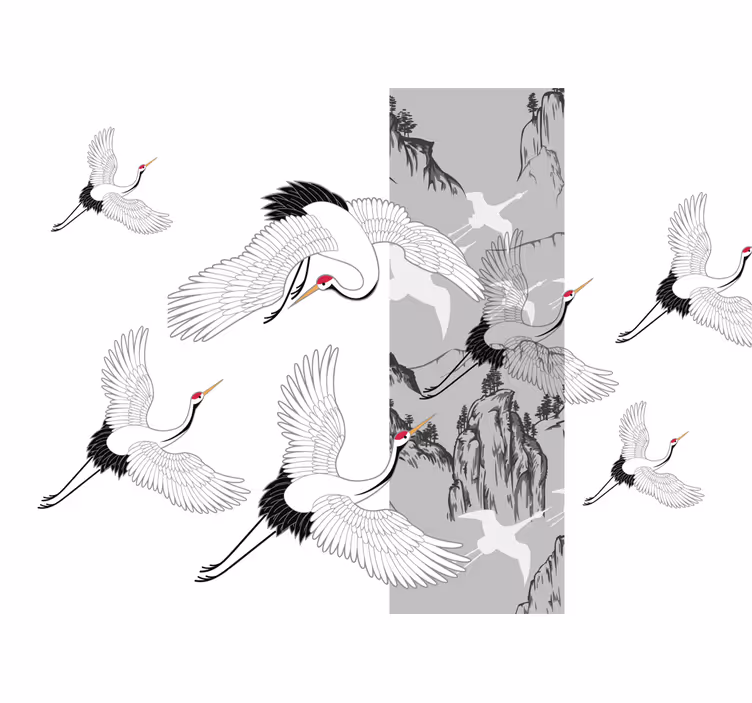 Fototapet dyr med design av flygende traner - Tenstickers
