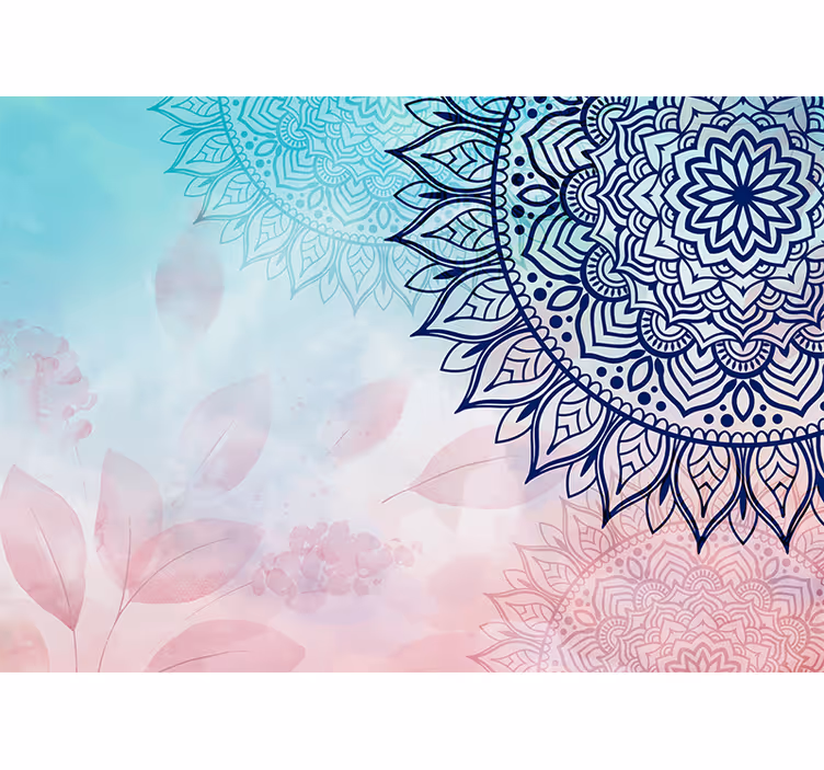 Blå nyanser kunstdesign fototapet mandalaer - Tenstickers