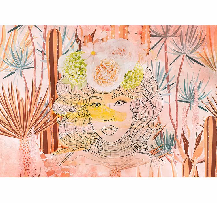 Fototapet kunst blomsterportrett illustrasjon - Tenstickers