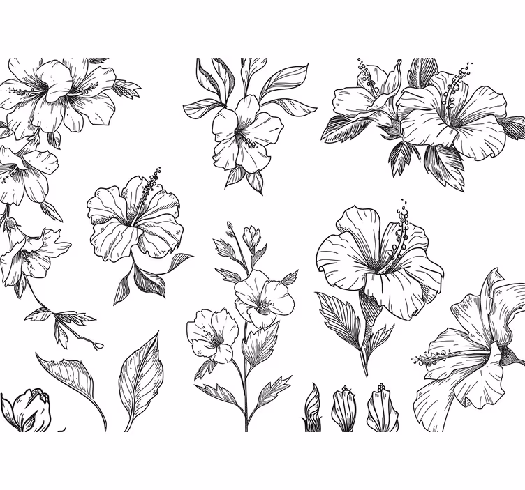 Blomster tegning fototapet blomster - Tenstickers
