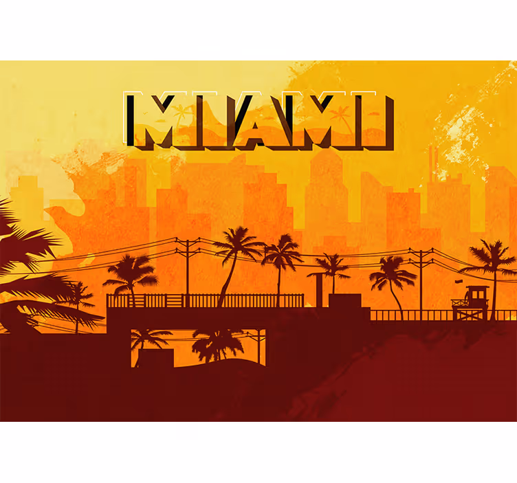Miami retro by illustrasjon fototapet stue - Tenstickers