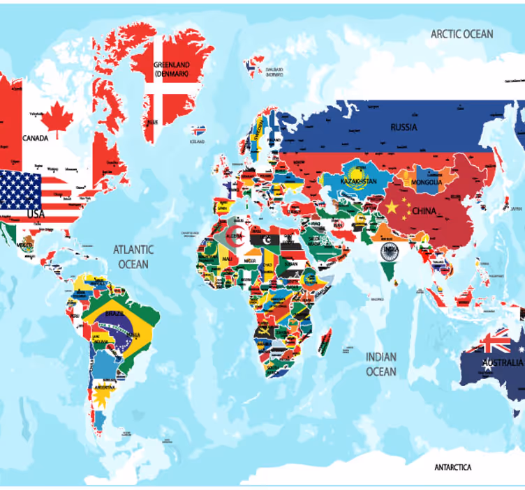 Verdenskart med flagg verdenskart fototapet - Tenstickers