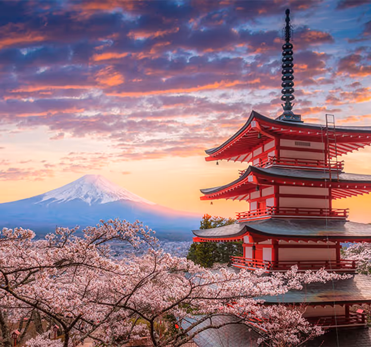 Fuji mountain og japanese buidlings fototapet - Tenstickers