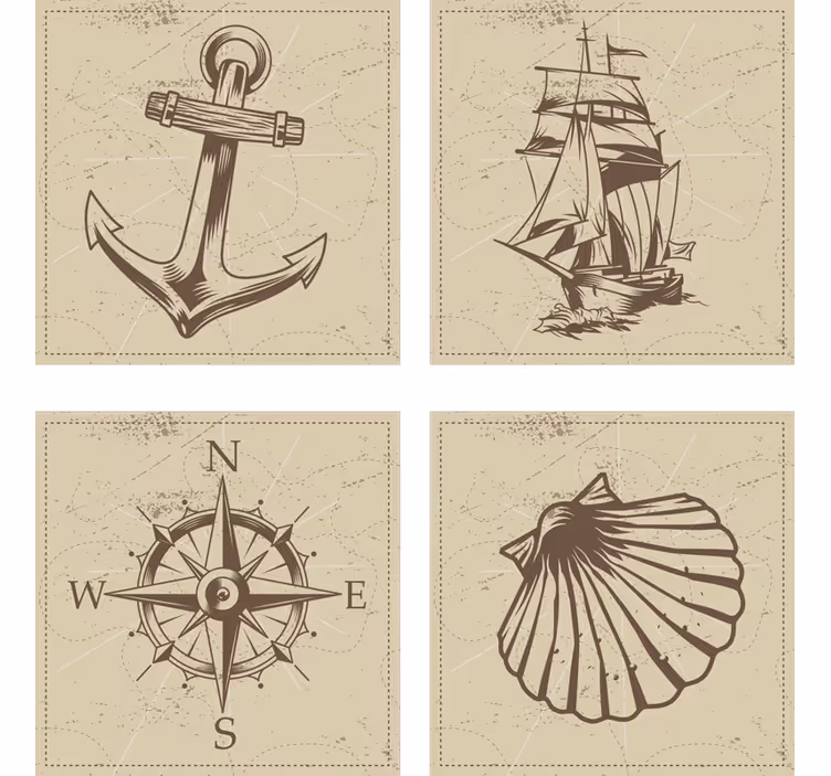 Vintage underlag med nautiske symboler sett - Tenstickers
