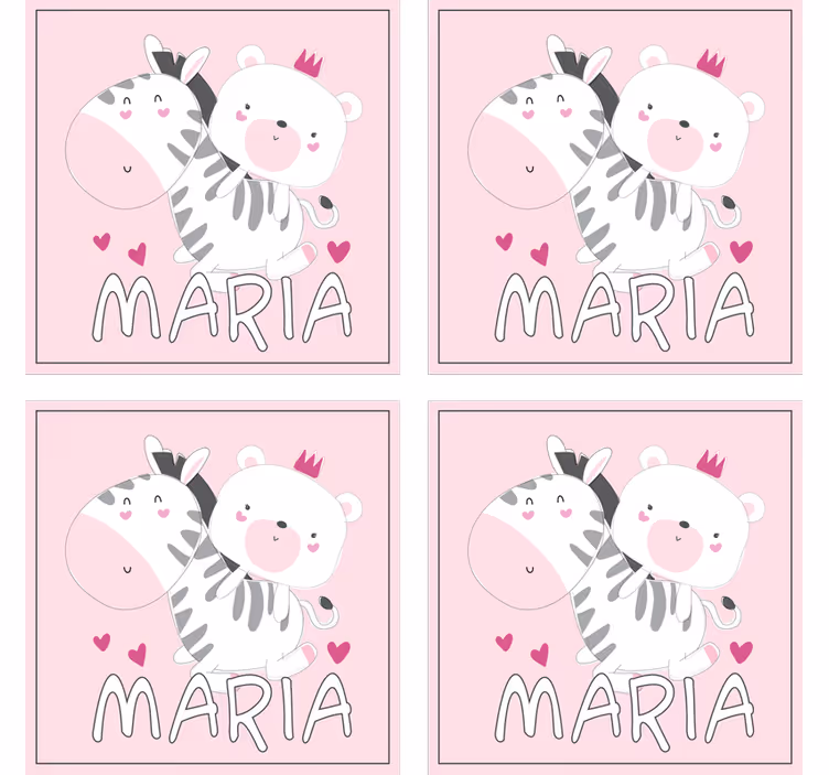Baby sebra og bjørn personalisert navn coasters - Tenstickers