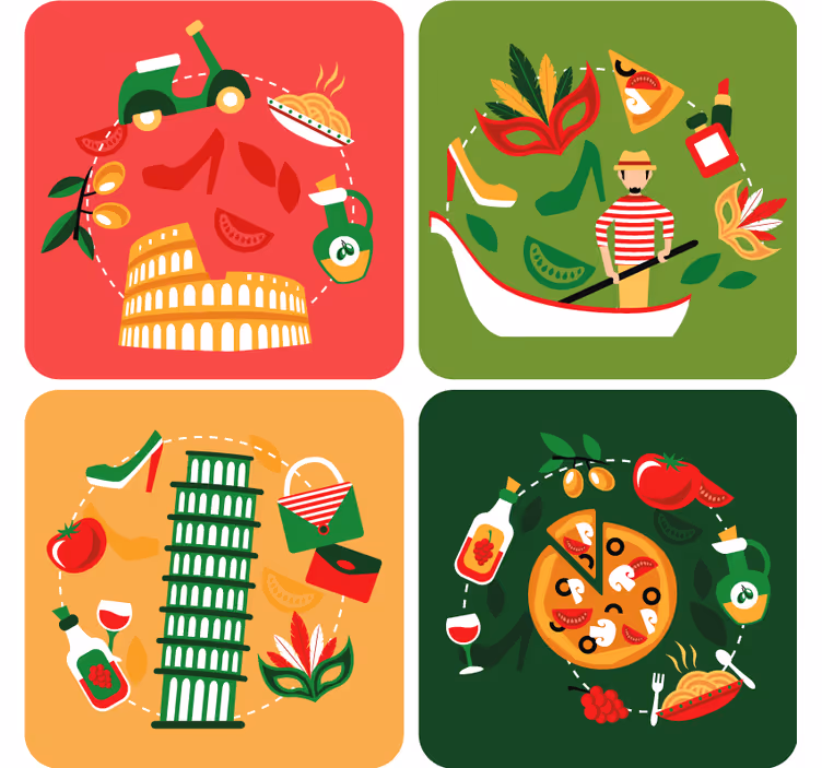 Mest kjente ikoner av italia flere glassbrikke - Tenstickers