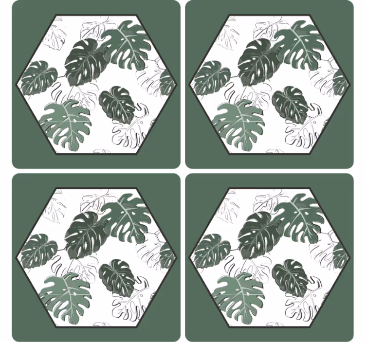 Hexagon monstera flere glassbrikke - Tenstickers