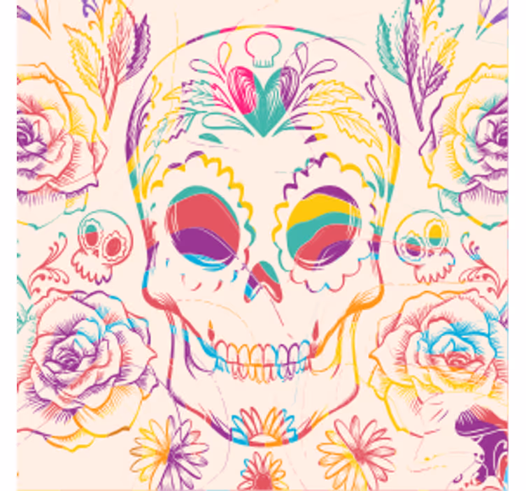 Fargerik hodeskalle blomster halloween underlag - Tenstickers