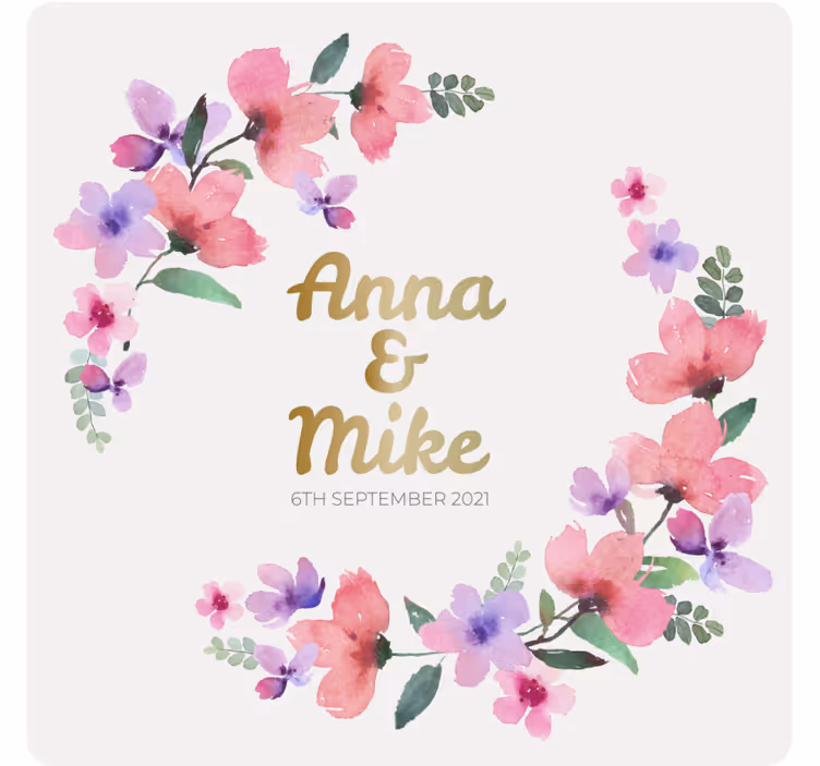 Underlag bryllup med blomsterpar monogram - Tenstickers