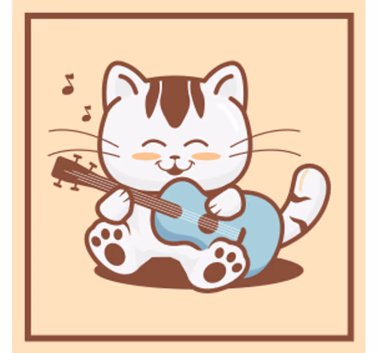 Nerdete underlag med leken katt som spiller gitar - Tenstickers