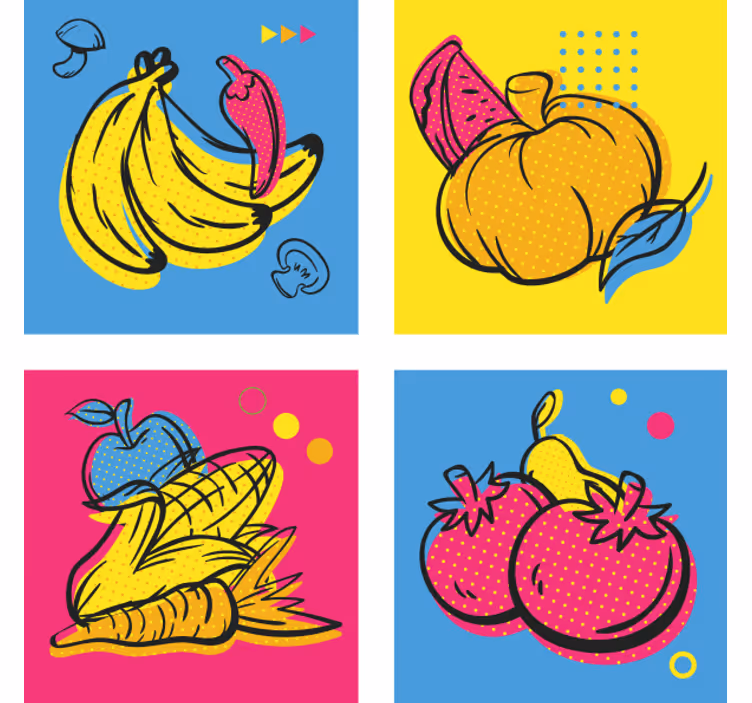 Levende tegneseriefrukt og grønnsaker underlag moderne - Tenstickers