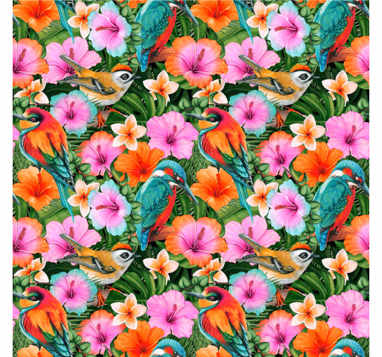 Underlag moderne tropiske fugler blomster - Tenstickers