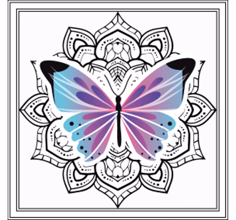 Underlag fargerik sommerfugl mandala - Tenstickers