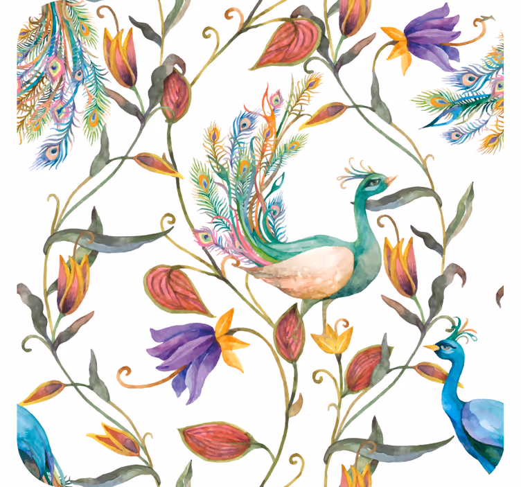 Underlag nerdete påfugl blomsterdesign - Tenstickers
