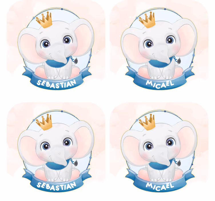 Søt elefant for gutt med navn underlag tilpasset - Tenstickers
