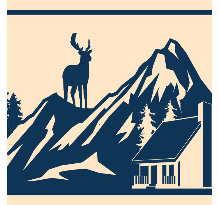 Vintage underlag fjellscene med hjort - Tenstickers