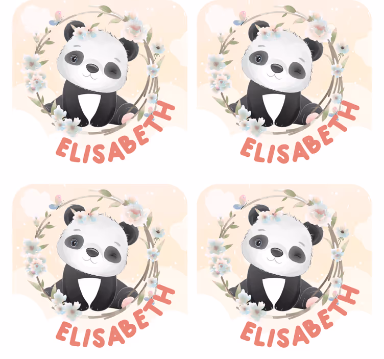 Søte dyr panda med navn underlag tilpasset - Tenstickers