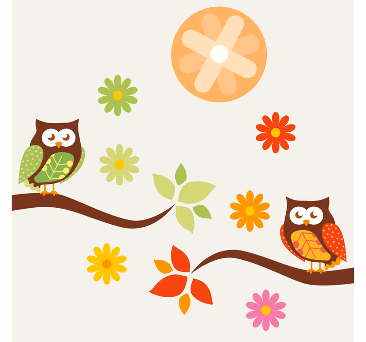Fargerike ugler og blomster underlag nerdete - Tenstickers