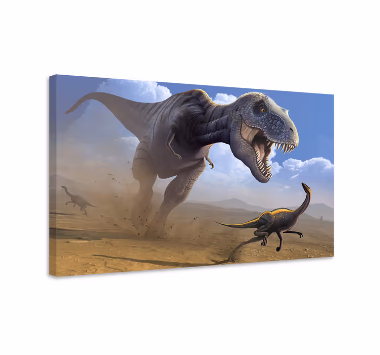 T-rex-jakt dinosaurs lerretsbilde - Tenstickers
