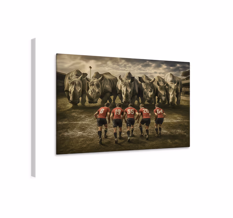 Rugbymenn og neshorn sport lerretsbilde - Tenstickers