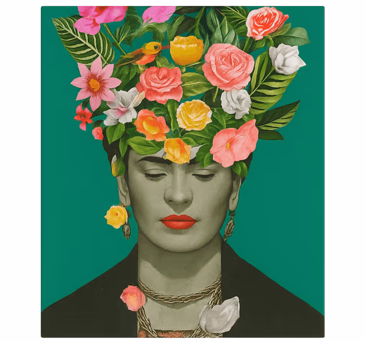 Frida kahlo fargerike blomster kunst lerretsbilde - Tenstickers