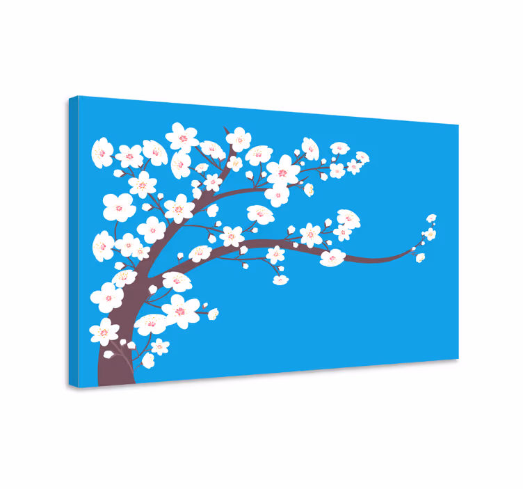 Blått lerretsbilde hvite blomster med blå bakgrunn - Tenstickers
