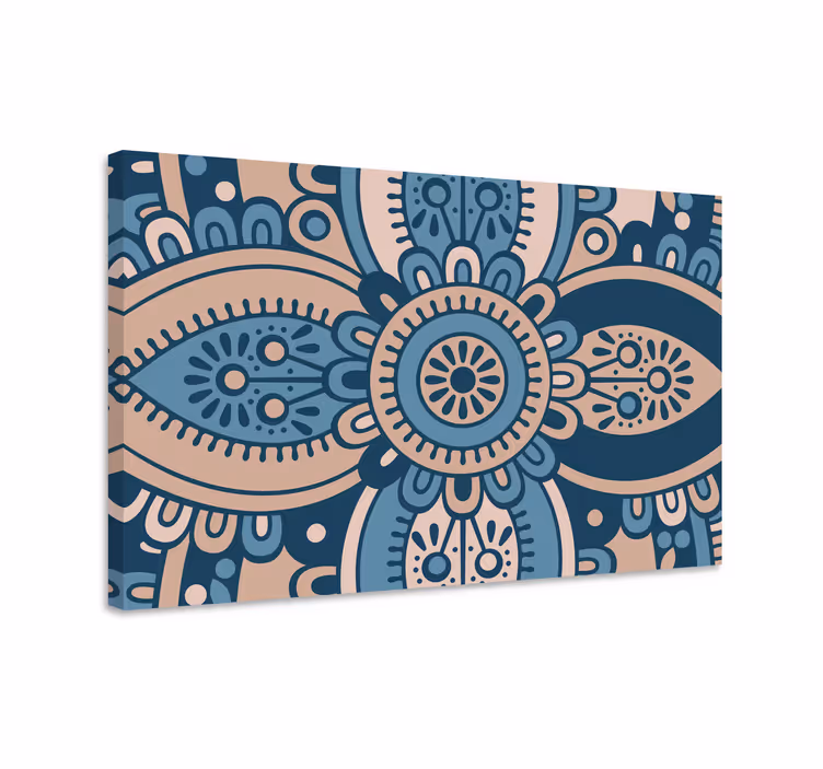 Blått lerretsbilde med blomster mandala - Tenstickers