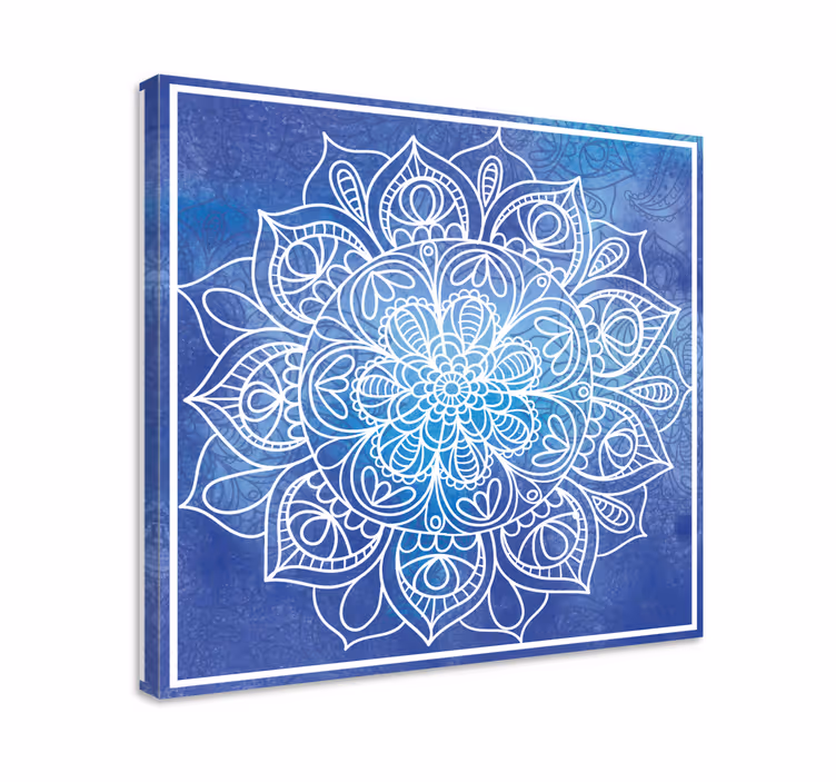 Blått lerretsbilde håndtegnet mandala - Tenstickers