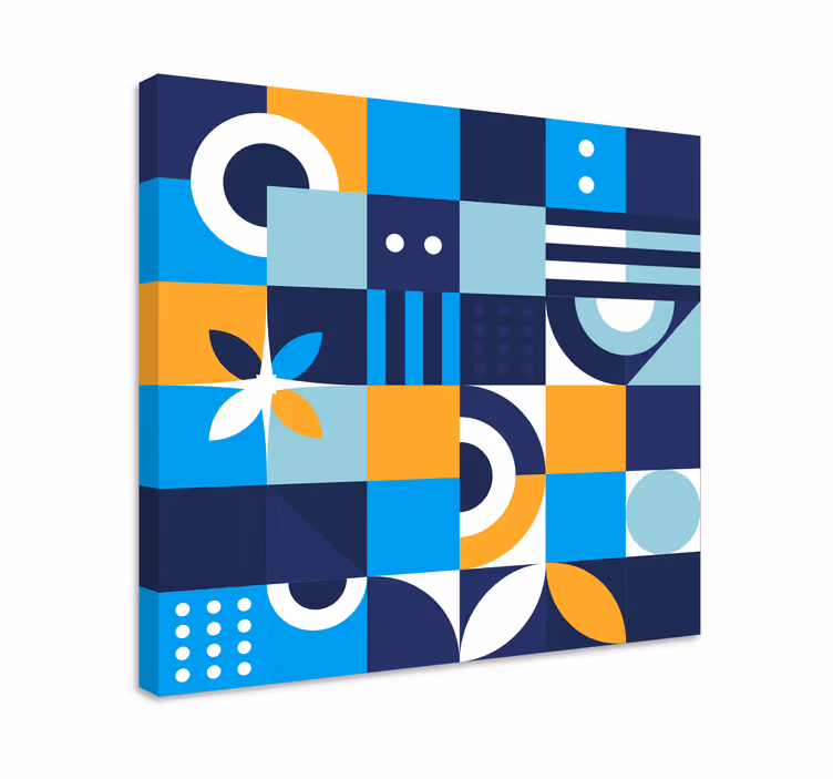 Blått lerretsbilde med geometrisk design - Tenstickers