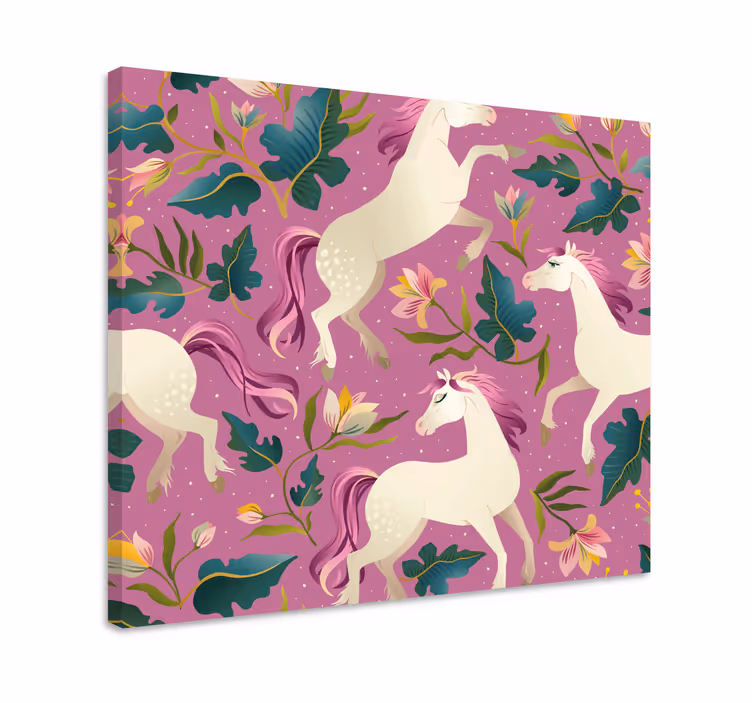 Heste lerretsbilde i rosa og blomsterdesign - Tenstickers