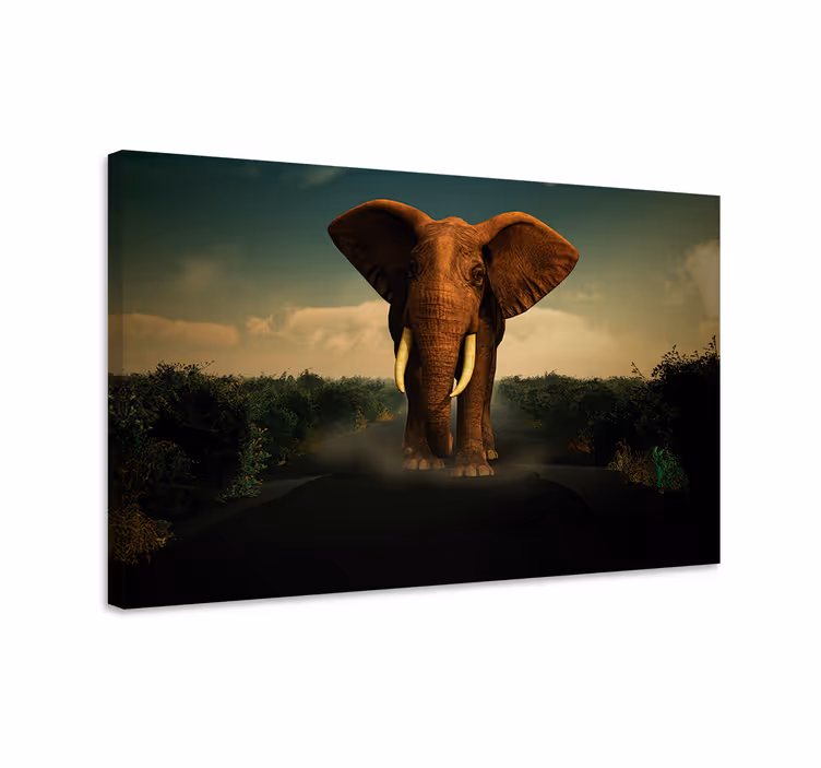 Elefant lerretsbilde elefant på veien - Tenstickers