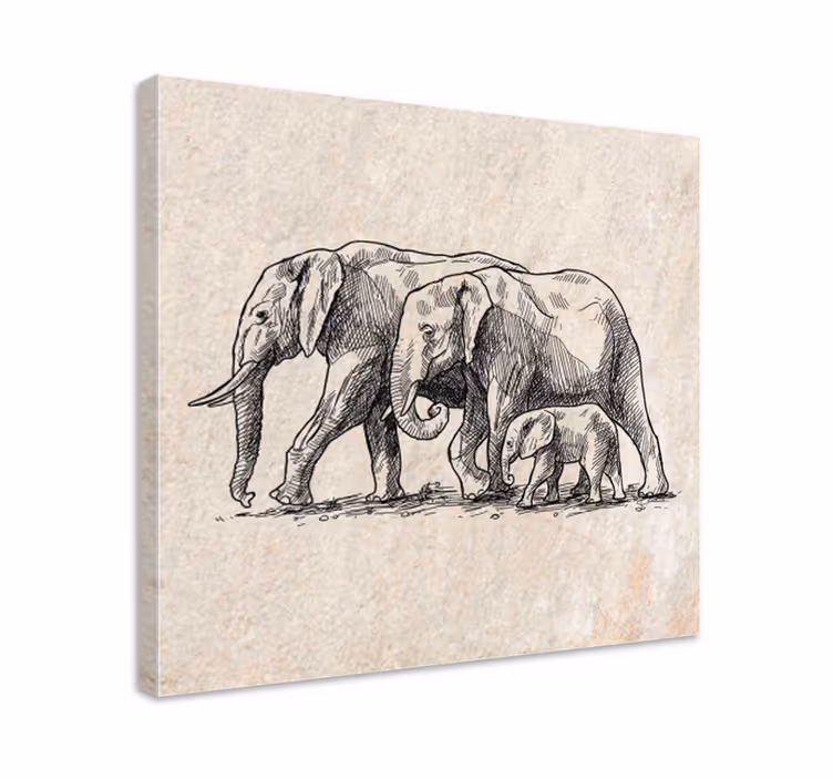 Elefant lerretsbilde skisse av elefanter - Tenstickers