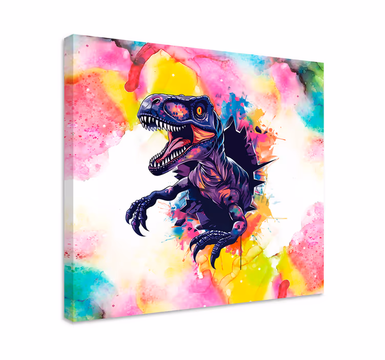 Dinosaurs lerretsbilde mettet farger velociraptor - Tenstickers