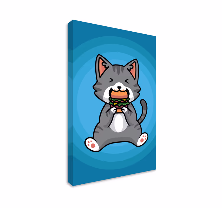 Katte lerretsbilde katt som spiser hamburger - Tenstickers