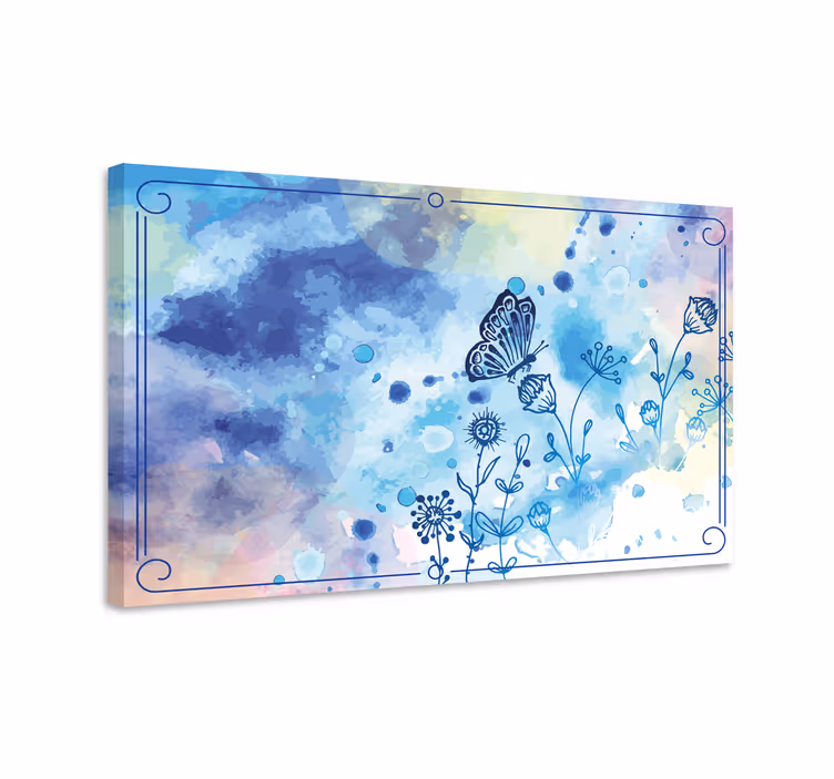 Lerretsbilde sommerfugl blomstertegning og sommerfugler - Tenstickers