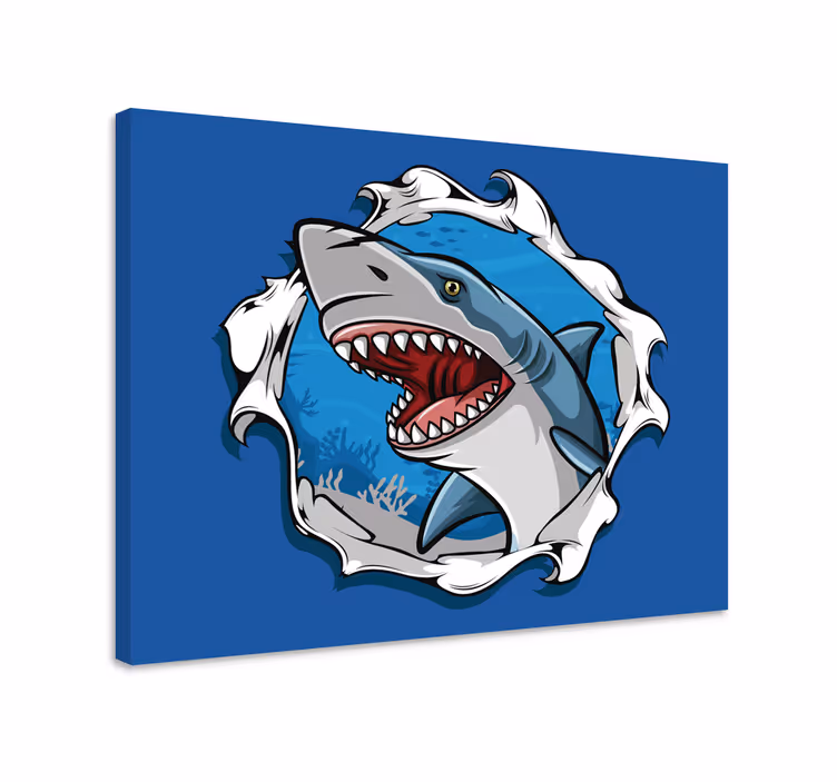 Fisk lerretsbilde stor hai 3d - Tenstickers